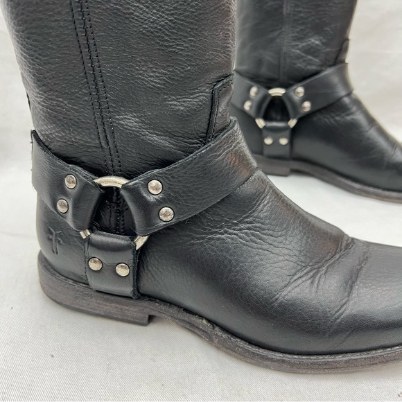 $378 Frye Phillip Harness Riding Boots Black Leather 15.5” Tall 76850 Size 6 B - Picture 2 of 13